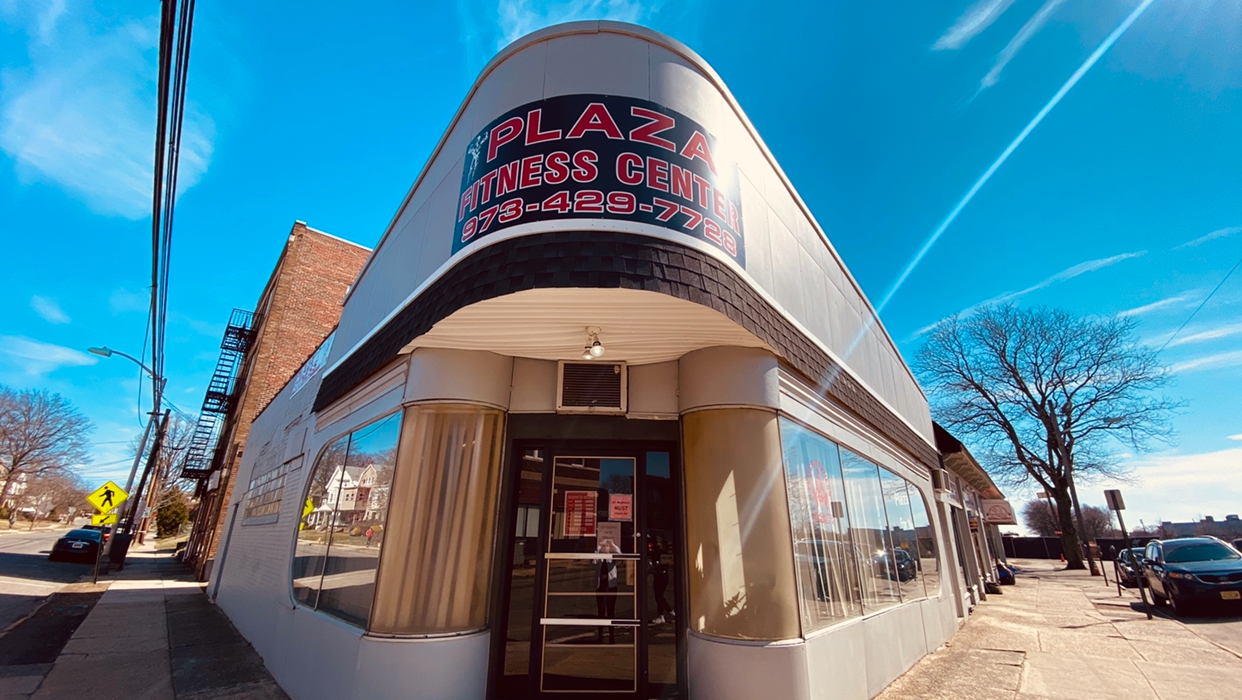The Plaza Fitness entrance and sign at Westinghouse Plaza in Bloomfield